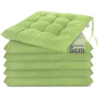Brandsseller 6er Set Stuhlkissen 40x40x5 cm Sitzkissen Polster Stuhlauflage mit Haltebändern Dekokissen für Indoor Outdoor gesteppt - Grün