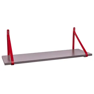 ABRATO® Wandregal Kobalt Grau 100x25x1,8 cm Schweberegal mit Ledergurten Aufhängung Rot