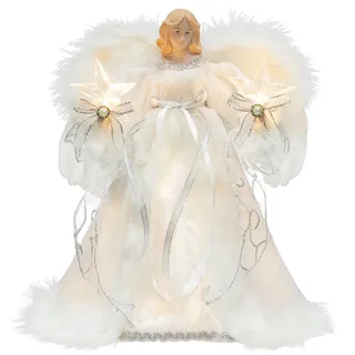 KI Store Engel Christbaumspitze weiße 30cm Weihnachtsengel mit Timer Tannenbaumspitze beleuchtet für Christbaumschmuck für die Weihnachtsbaumspitze, Weihnachts Dekoration