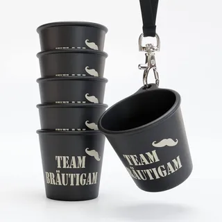 SoPro 6x Schnapsbecher zum Umhängen 4 cl wiederverwendbar - Schnapsgläser JGA 40 ml schwarz - Schnapsglas zum Umhängen, JGA Schnapsgläser