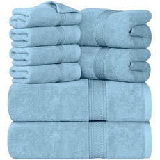 Utopia Towels 8-teiliges Premium-Handtuch-Set, 2 Badetücher, 2 Handtücher und 4 Waschlappen, 600 g/m2, 100% ringgesponnene Baumwolle, Fitnessstudio, Hotel und Spa (Himmelblau)