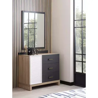 Kinderkommode Spiegel Kommode Schrank Kinderzimmerregal Grau Holz Set - Grau