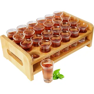 Schnapsgläser Set 0,5 oz-0,66 oz /15 ml-20 ml Cocktailhalter und Schnapsglas Mini 24 tlg. Getränke Servierbrett Organizer 24 Löcher mit klarem Kristallglas für Schnaps Shots Whisky Brandy Wodka Rum