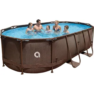 Avenli Frame Oval Pool 427x275x100 cm, Aufstellpool oval, ohne Pumpe, braune Rattanoptik - Braun