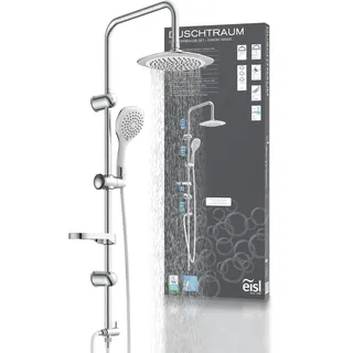 Eisl Duschset DUSCHTRAUM Duschsäule mit großer Regendusche 200 x 200 mm und Handbrause, ideal zum Nachrüsten-Nutzung vorhandener Bohrlöcher komplettes Montageset Chrom/Weiß DXLD60087CS