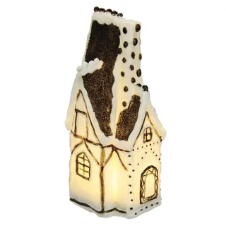 Dekohaus aus Polyresin mit LED Licht Dekofigur Weihnachtsdeko Beleuchtet Weihnachten Weihnachtsbeleuchtung Deko-Objekt Ornament Weihnachtsfigur Leuchtfigur Weihnachtshütte Weihnachtshaus, 24cm