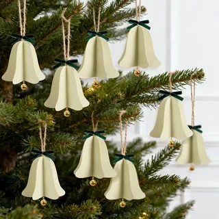 9 Stück Weihnachtsbaum Deko, 3D Weihnachtsglocken Ornament, Mini Papier Aufhängen Fächer mit Glöckchen Deko Boho Papier Ornament für Home Winter Geschenke Weihnachten