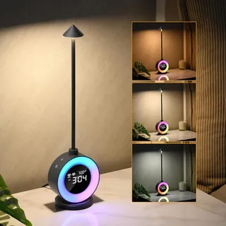 Morwealth LED Nachttischlampe Dimmbar mit uhr, LED Tischlampe mit Uhr/Wecker/Schlummerfunktion/RGB Nachtlicht, mit 7 Schlafgeräusche Schreibtischlampe für Schlafzimmer,Wohnzimmer