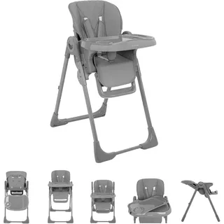Kikkaboo Kinderhochstuhl Comfy höhenverstellbar, Gurt, Doppeltablett, klappbar grau - Grau