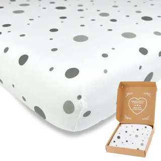 mimaDu - Spannbettlaken aus Baumwolle Oeko-Tex 70x140 cm auch für 120x60, 140x70 - Bettlaken für Kinderbett, Babybett - Spannbetttücher für Baby, Kinder - Baumwoll-Bettbezug für Gitterbett (Punkte)