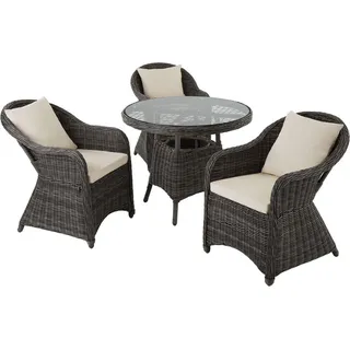 tectake Rattan Sitzgruppe Zürich,Stühle vormontiert,grau , Grau , Kunststoff , Rechteckig , Gartenmöbel, Gartengarnituren, Gartenmöbel-Sets