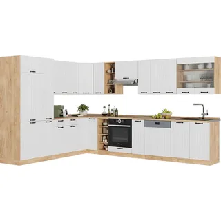 Vicco Eckküche Fame-Line, 347 x 60 cm , AP Eiche, Weiß Landhaus/Goldkraft Eiche - Weiß, Braun