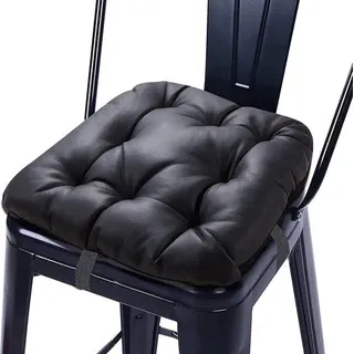 Unyqoos® Sitzkissen 40 x 40 cm – universelles Stuhlkissen aus 100% Baumwolle & Kunstleder, mit Befestigungsbändern, für Auto, Büro, Garten, Zuhause – Schwarz - Schwarz