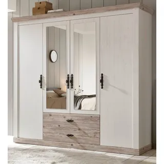 furn.design Drehtürenschrank Rovola 217 x 201 x 60 cm Weiß/Naturbelassen