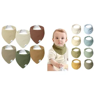 Lulu moon Lätzchen Baby Dreieckstuch Baby Musselin Halstuch Baby für Junge und Mädchen (6 Stück,Tal) & Lätzchen Baby Absorbierende Dreieckstuch, Musselin Halstuch Baby mit Verstellbares Druckknopf