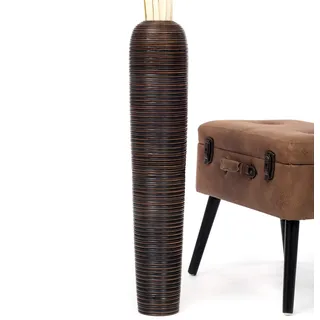 Leewadee Große Deko Bodenvase Für Dekozweige, Hohe Standvase Für Pampasgras, Design Holzvase, 85 cm, Braun