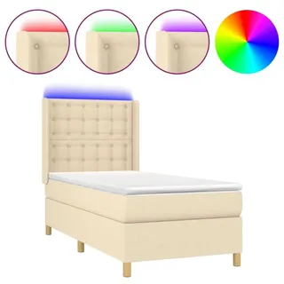 vidaXL Boxspringbett mit Matratze & LED Creme 90x200 cm Stoff - Creme