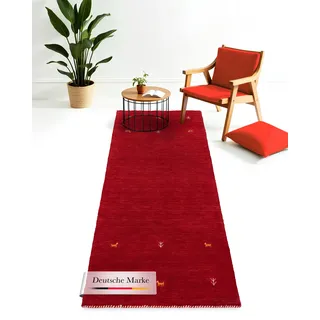 carpetfine Gabbeh Uni, Läufer rot, 80x400 cm | Moderner Teppich für Wohn- und Schlafzimmer