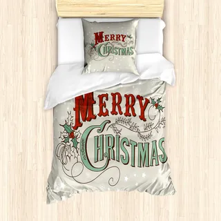 ABAKUHAUS Weihnachten Mantele, Stern-Schneeflocke Retro, Milbensicher Allergiker geeignet mit Kissenbezügen, 135 cm x 200 cm - 80 x 80 cm, Eischale Sea Green Rubin - Grün