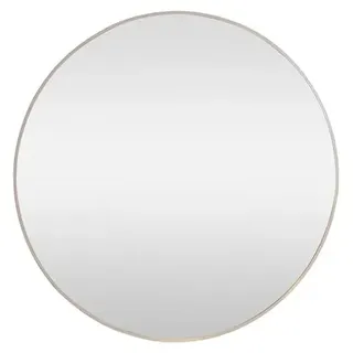 DRW Runder Wandspiegel aus Metall mit holzfarbenem Rand, 80 x 80 x 2,5 cm