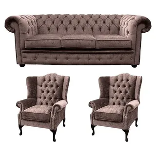 Sofagarnitur Chesterfield Design Set Polster Couch Garnituren Leder Textil #457 - Braun