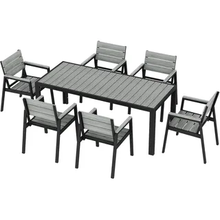 JUMMICO Gartenmöbel Set aus mit Holzoptik, Wetterfestes Terrassenmöbel in 150cm oder 189cm für 6-8 Personen, Stabiles Set für Balkon und Garten