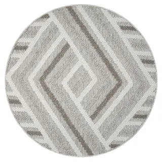 Carpet City Teppich Kurzflor Wohnzimmer - Grau, Beige, - 200x200 cm Rund, - Teppiche Boho-Style - Geo-Muster - Schlafzimmer, Esszimmer