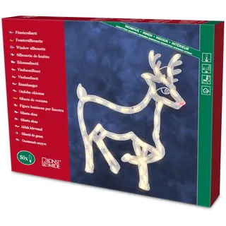 Konstsmide Fenstersilhouette, Rentier, 50 klare Birnen, 230V, Innen, weißes Kabel - 2174-000