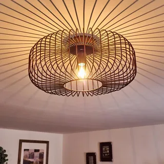HOFSTEIN Deckenleuchte Wemude, runde Deckenlampe Wohnzimmer Schlafzimmer - Moderne 1-flammige Lampe aus Metall in Schwarz/Kupfer mit E27-Fassung und Lichteffekt durch Gitter-Optik, Rund, Ø 40 cm