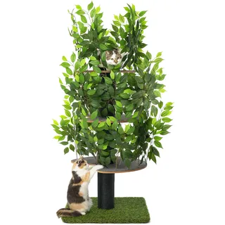 Kratzbaum Natur zum Klettern, Verstecken und Schlafen - groß mit austauschbaren Blättern - mehrstufig, einfach zu montieren - haustiersichere Materialien, langlebige und Patentierter robuste Cat Tree - Grün