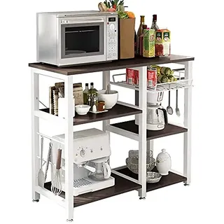 soges Bäckerregal Küchenregal Standregal Bäcker Regal Mikrowellenhalter multifunktionale Küche Aufbewahrungsregal mit 3 Ablage,Schwarz (Dunkelbraun)