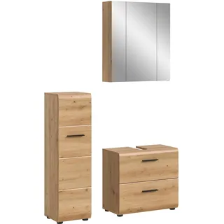 xonox.home – 3 TLG. Badezimmerkombination Ice 105x185x30 cm in Korpus und Front Artisan Oak Nachbildung – Hochwertige Badmöbel-Kombi – modern, pflegeleicht & edel