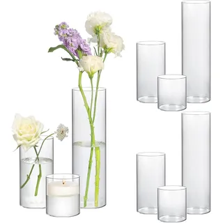 ComSaf Glasvase, 9 Stück Vase Glas, Kleine Vasen für Tischdeko, Vase Groß, Kleine Vasen, Glasvase Gross, Mini Vase, Vase für Tulpen, Glaszylinder für Kerzen, Glasvasen für Tischdeko, Blumenvasen Set