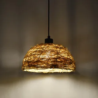 Rattan Hängelampe Boho, Bambus Pendelleuchte Esstisch 1 Flammig, ø27cm Geflochten Korb, Groß Deckenlampe Hängend E27 für Wohnzimmer, Schlafzimmer, Esszimmer, Flur, Küche