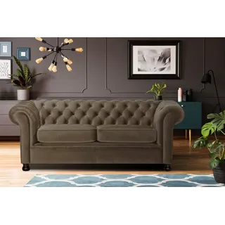 Home affaire Chesterfield-Sofa »Chesterfield Home 3-Sitzer B/T/H: 192/87/75 cn«, mit edler Knopfheftung und typischen Armlehnen, grau