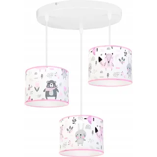 Hängelampe für Kinderzimmer - Deckenlampe - Pendelleuchte aus Metall mit Lampenschirm - Klassisch 3-Flammig Oval, Rosa und Grau, Daisy - Rosa, Grau