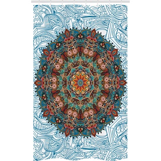 ABAKUHAUS Mandala Schmaler Duschvorhang, Oriental Ornament, Badezimmer Deko Set aus Stoff mit Haken, 120 x 180 cm, Blau Orange Teal