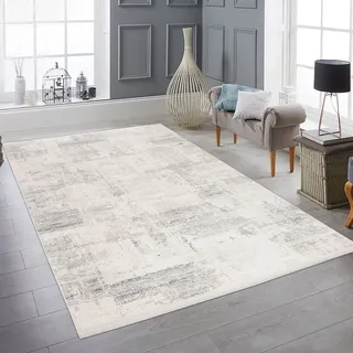 Teppich-Traum Teppich Abstrakt Blau Weiß Glanzeffekt Modern 160x230 cm | Pflegeleicht, strapazierfähig, allergikerfreundlich, mit kurzen Fransen, schadstofffrei und OEKO-TEX zertifiziert