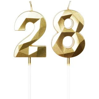 Yiran Kerzen zum 28. Geburtstag, Zahl 28, goldene Kerzen, Geburtstagskerze für Kuchen, Happy Birthday Kerze, Tortenaufsatz, Dekorationen für Geburtstagsparty, Hochzeitstag, Feier Supplies
