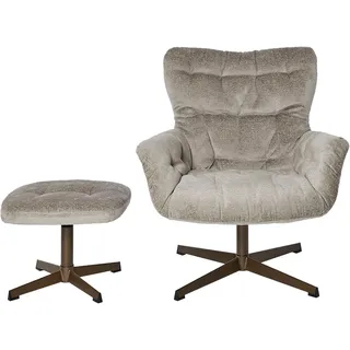Sessel JAHNKE "LOUNGE COSY TWIST PLUS", platingrau, B:83cm H:88cm T:80cm, Sessel, Sessel, Loungesessel inkl. Hocker, bequeme Polsterung & Armlehnen, drehbar