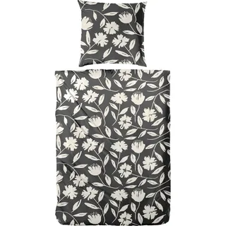 Wendebettwäsche PRIMERA "Perkal Bettwäsche", grau (schwarz, blum), B/L: 200cm x 135cm, 1 Stk., 1 Stk., Perkal, B/L: 80cm x 80cm, 2, Perkal, Obermaterial: 100% Baumwolle, Bettwäsche, Wendebettwäsche, glatte Oberfläche, perfekt für erholsame Nächte, atmungsaktiv
