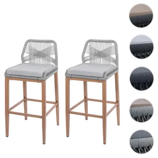 2er-Set Rope-Barhocker HWC-O21, Outdoor Sitzpolster Seilgeflecht Metall Holz-Optik ~ hellgrau, Kisse