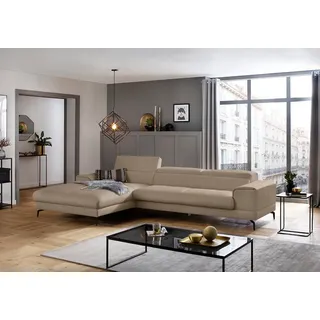 Ecksofa W.SCHILLIG "piedroo, Designsofa mit tollem Sitzkomfort, bequem, L-Form", braun (stone z59), B:343cm H:70cm T:193cm, Longlife Xtra-Leder Z59: Glattleder mit modischer Prägung. Hautstärke 0, 9 - 1, 1 mm, Sofas, Ecksofa, Kopfteilverstellung, wahlweise mit Sitztiefenverstellung, Breite 343cm
