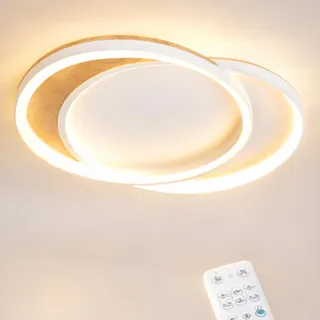Deckenlampe Wohnzimmer LED Deckenleuchte Massivholz 36 cm, 2 Ringe, 32W, dimmbar Fernbedienung, Nachtlicht & Memory-Funktion, Moderne Deckenbeleuchtung für Schlafzimmer, Küche, Flur, Esszimmer, Büro