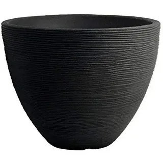 Kunststoff Blumenkübel anthrazit rund im Rillen Design - 39 x 31 cm | Pflanzkübel für Innen und Außen, Garten Pflanztopf Blumentopf Pflanzgefäß Übertopf UV-beständig