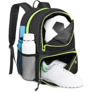 Ibenzoa® Sportrucksack 33 x 20 x 43 cm – robust, mit großem Ballfach und separatem Schuhfach, wasserdicht, 0,4 kg, für Fußball, Basketball, Volleyball - Schwarz