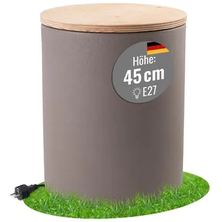8 seasons design Beistelltisch 45 cm, Shining Drum (taupe), E27, Leuchtmittel warmweiß – wetterfest – für außen und innen, inkl. Holz-Deckel (Garten, Balkon, Wohnzimmer) – Pflanzentopf, Getränkekühler