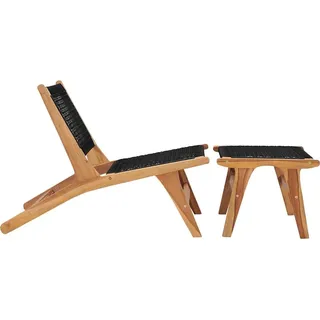vidaXL Sonnenliege mit Fußablage Massivholz Teak und Seil - Braun