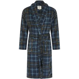 John Christian Superweicher Fleece-Morgenmantel mit blau-gelbem Karomuster (M)