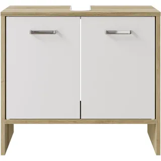 Pelipal Waschbeckenunterschrank Quickset 300 in Weiß/ Riviera Eiche quer NB, 60,6 cm breit | Waschbeckenschrank ohne Waschbecken mit 2 Türen